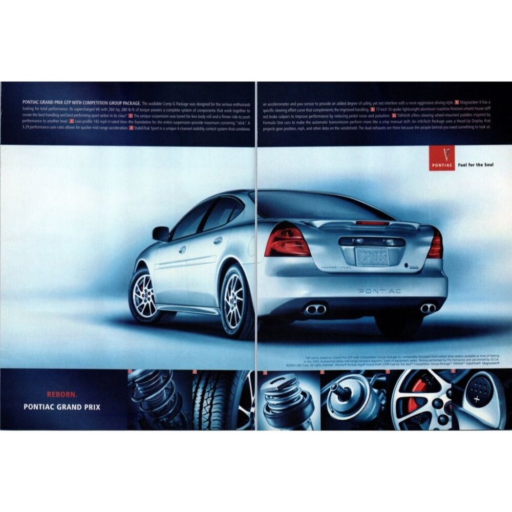 2004 Pontiac Grand Prix GTP Competition Sports Sedan 2 Page Vintage Print Ad Art